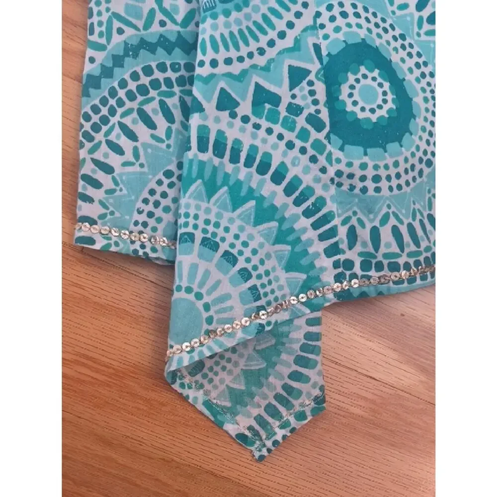 Monsoon Teal & White Sequin Halter Print Dress Size 8 GU